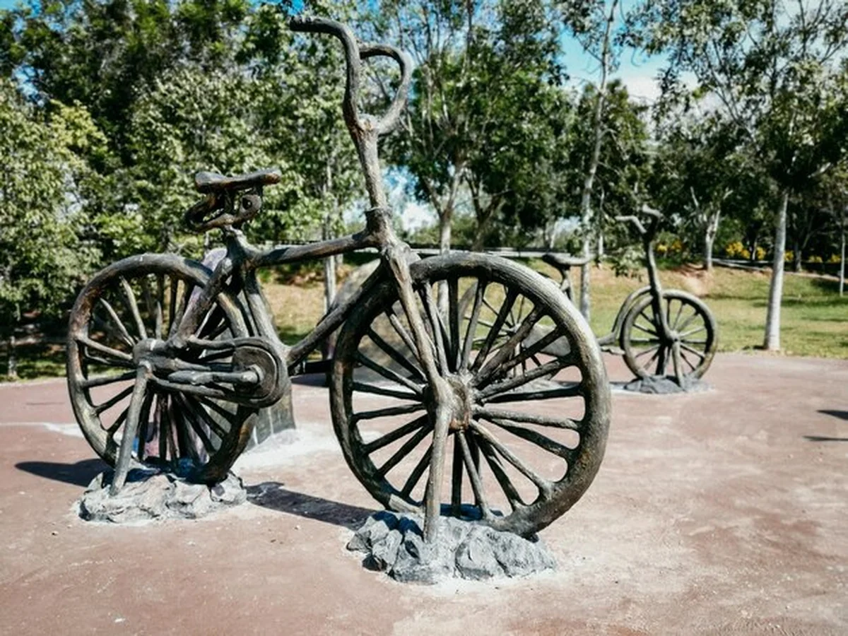 Olbrzymie koło rowerowe w parku